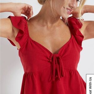 🌟SOLD🌟Elegant Red Ruffle Sleeve Blouse